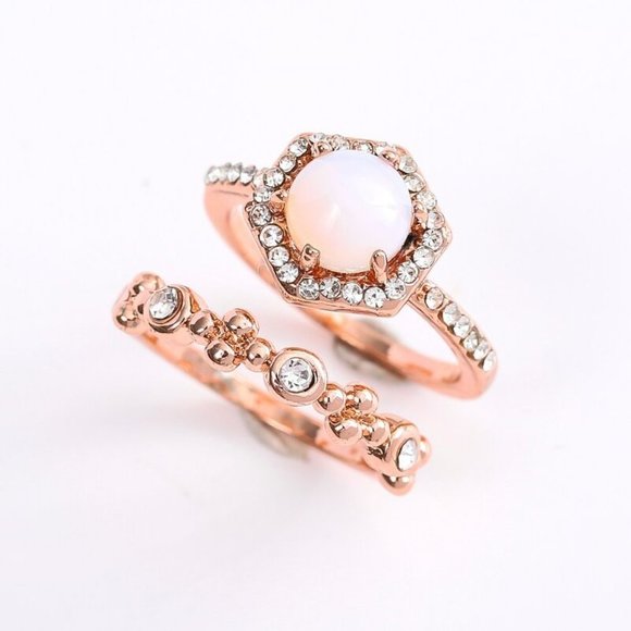 NEW Rose Gold 2pcs/set Hexagonal Opal Ring - Picture 2 of 7